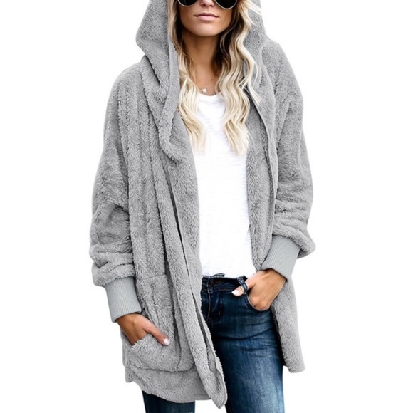 RESTOCKED Gray Fuzzy Hooded Cardigan - Picture 5 of 6